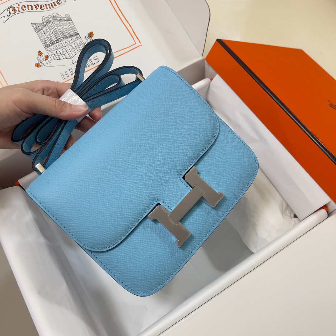 Hermes Constance 18 Mini Shoulder Bag In Blue Atoll Epsom Leather